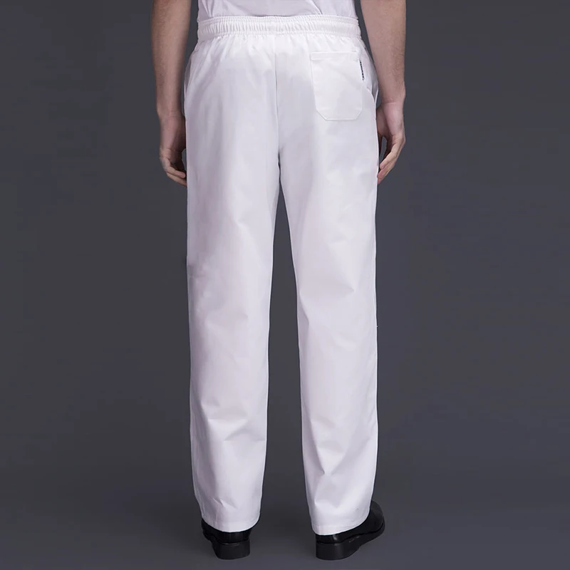 White Chef Pant for Men Elastic Waist Bottoms Restaurant Cooking Trousers Elastic Bakery Cafe Catering Kitchen Workwear Pants