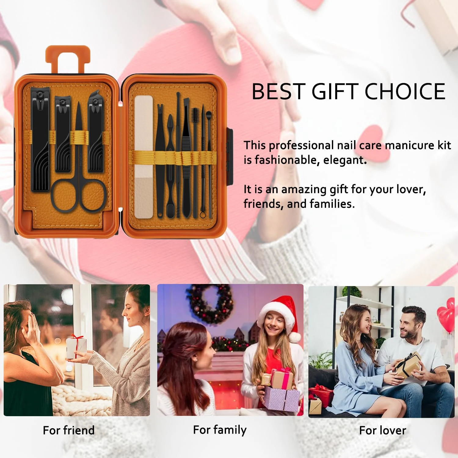 Kit de toilettage professionnel portable haut de gamme luxueux en acier inoxydable noir pour hommes et femmes en déplacement-ensemble complet de 12 pièces f