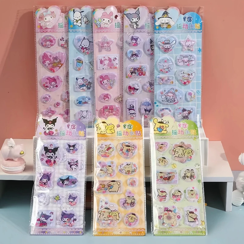 

New 8pcs Cute 3d Shake Water Sticker Cartoon Kuromi Pudding Dog Pacha Dog Styling Diy Multi Functional Decorative Stickers Gift