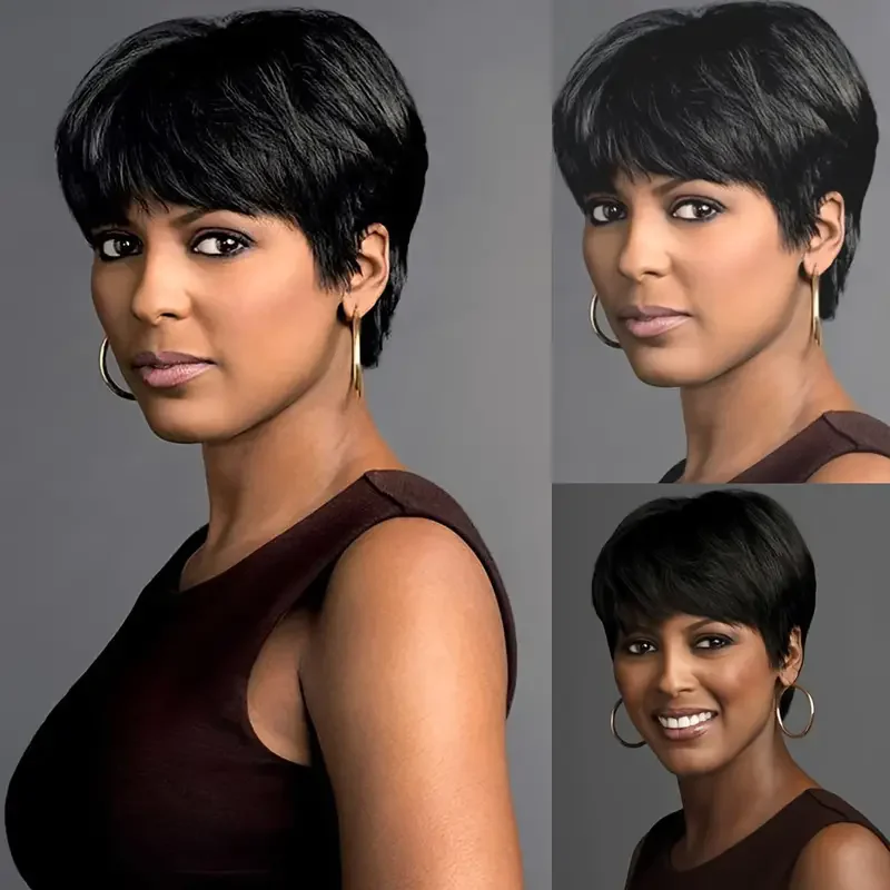 Short Pixie Cut Human Hair Wig Short Straight Bob Wigs For Women Natural Straight Remy Hair Wig Ready To Wear Machine Made Wigs