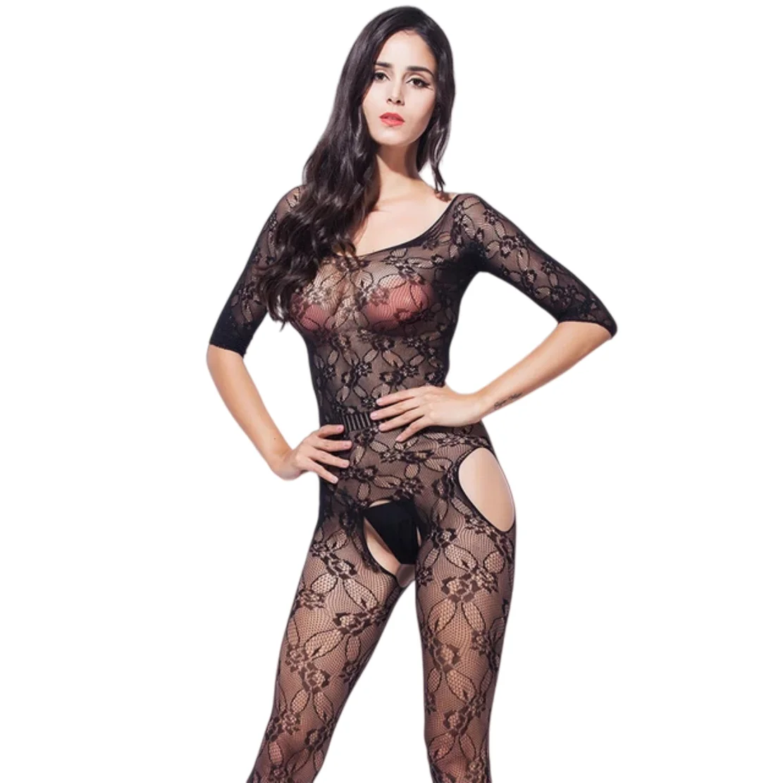 

Sexy One-Shoulder Lace Hollow out Bodysuit Easy-Access No-Need-To-Strip Adult Onesie for Women's Nightwear And Special Occasions