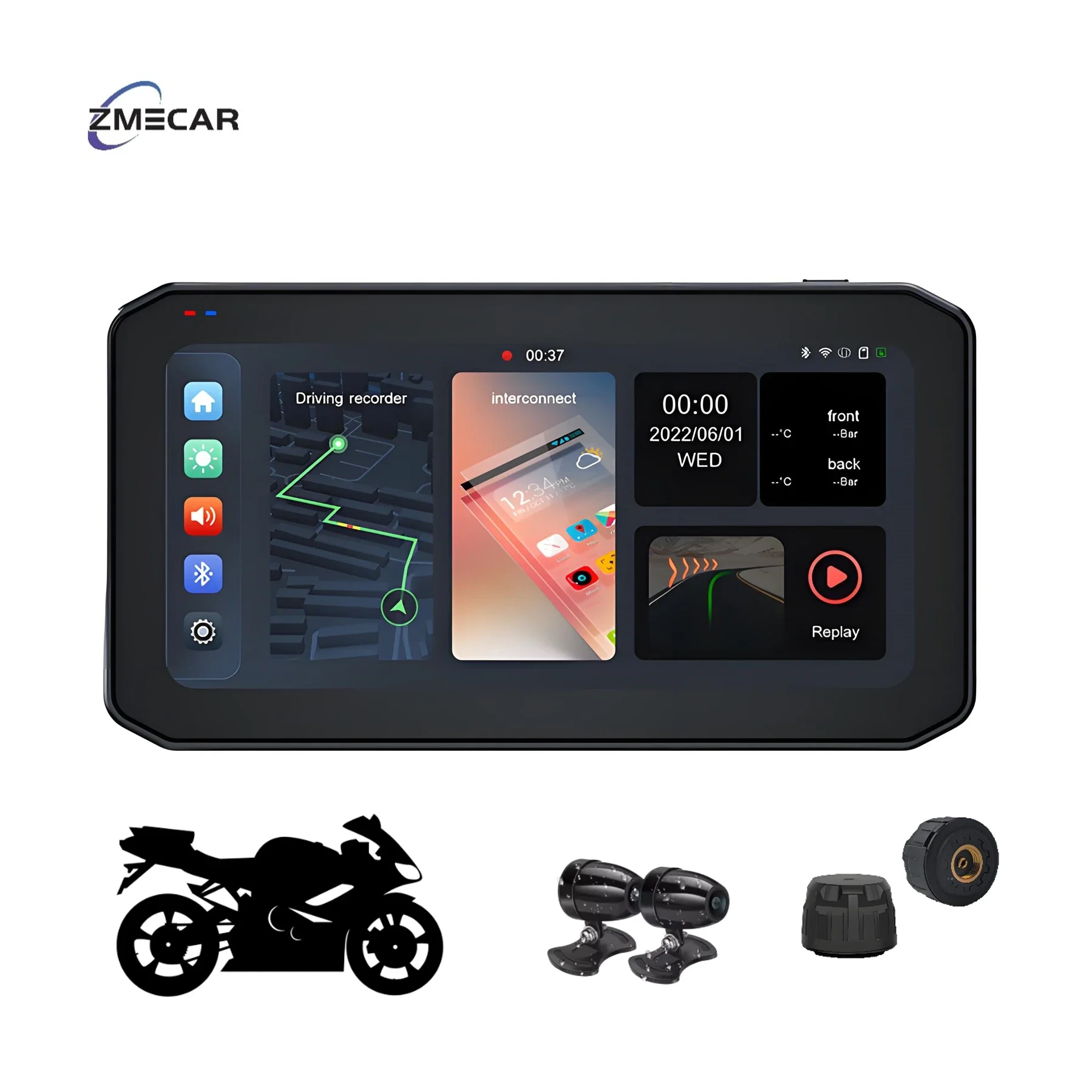 

Zmecar Portable Waterproof Motorcycle Wireless Carplay Android Auto 6.25" Smart Screen BT SWC DVR Navigation GPS For Motorcycle