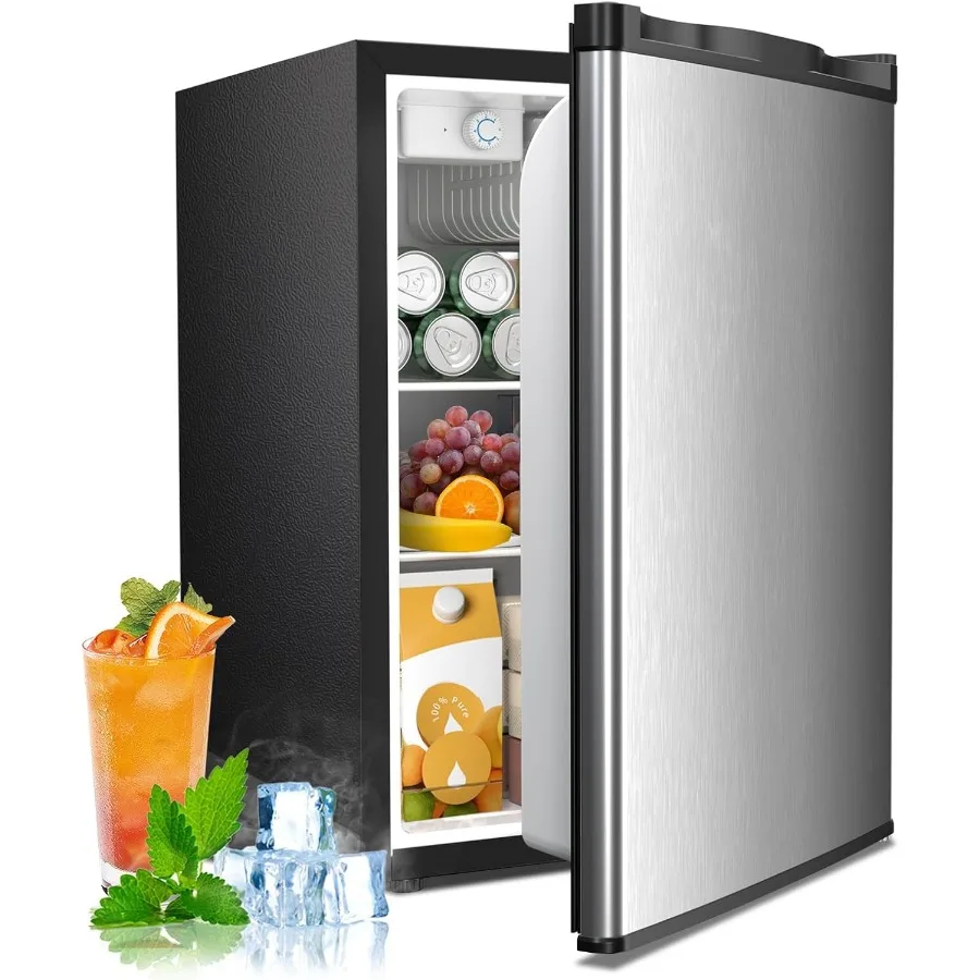 

2.56 Cu.Ft. Mini Fridge with Freezer for College Dorm Office Bedroom Compact Stainless Steel Refrigerator with Adjustable Therm