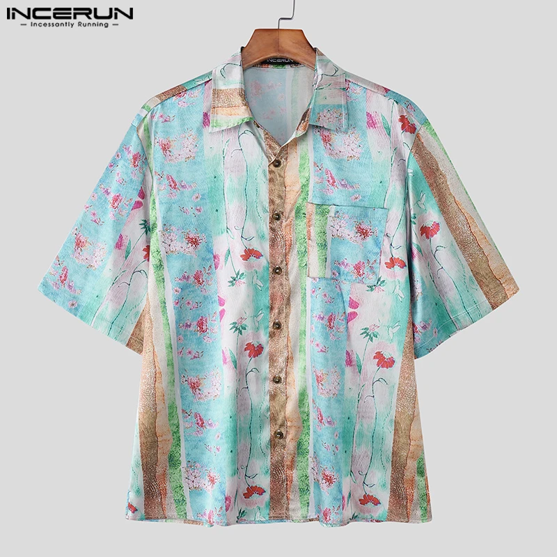 

INCERUN Men Printing Shirt Lapel Short Sleeve Loose Summer Casual Male Tops Streetwear Shirts 2025 Fashion Men Clothing S-5XL