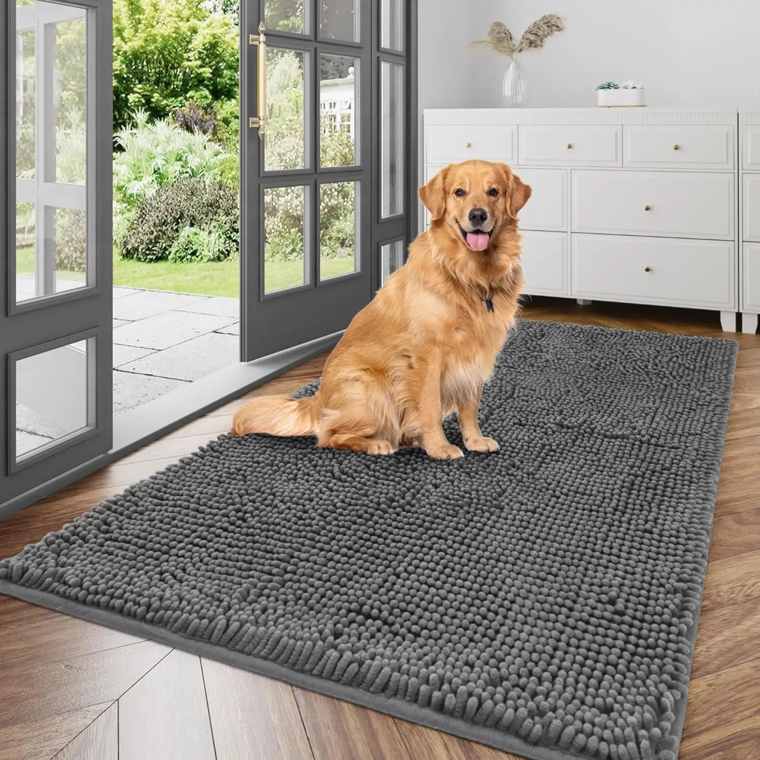 

Super Absorbent Dog Door Mat, 60x36 Inch Quick-Dry Mud Rug for Indoor/Outdoor Use, Non-Slip and Machine Washable