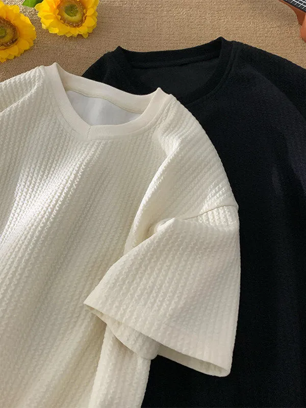 

Loose Fit V-Ne ort Sve Men's T-irt Textured Youth Faion Casual Breathable Summer New Arrival American Trend Brand