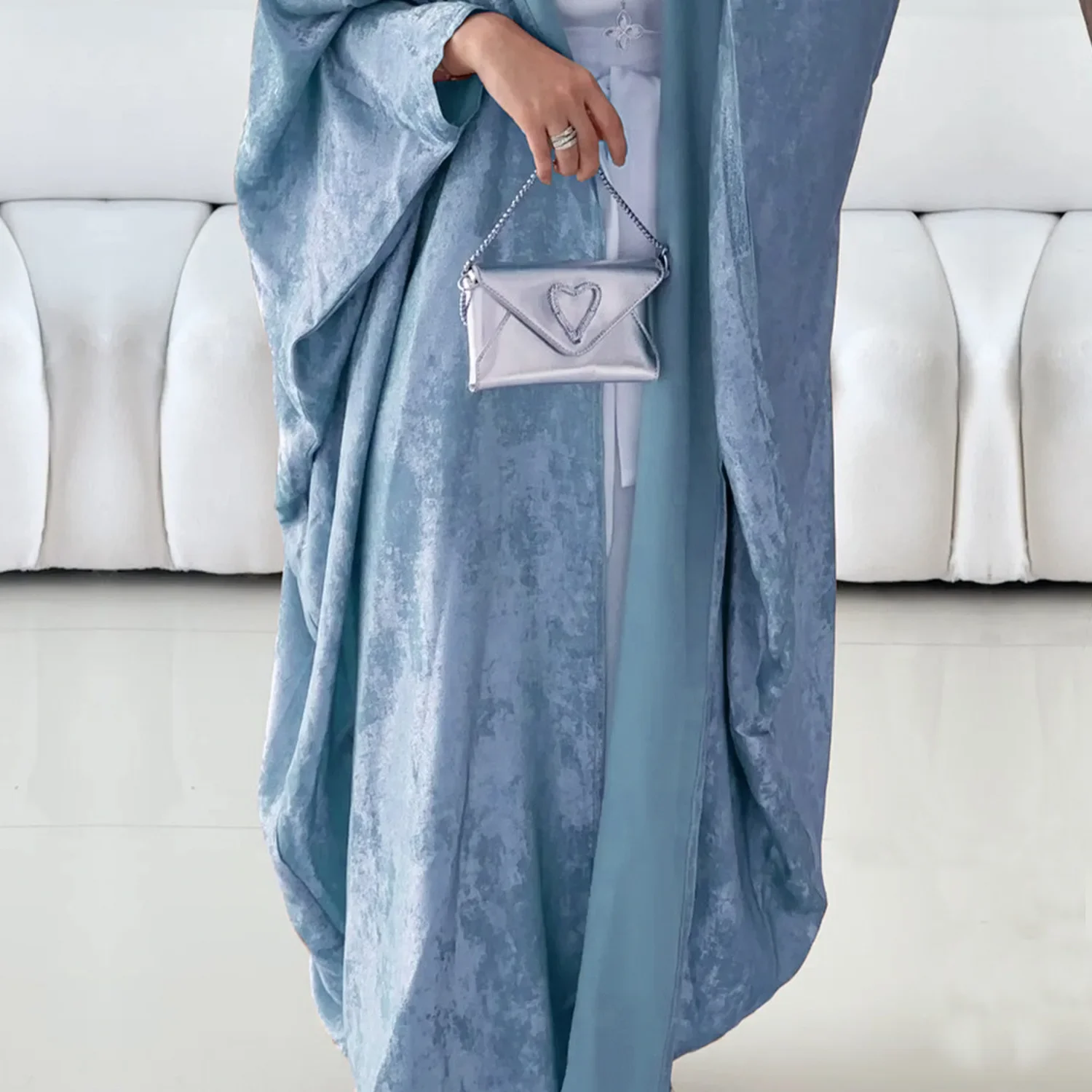 Nero Aperto Abaya Kimono Bronzo Lucido Musulmano Partito Abito Lungo Abaya per Le Donne Dubai Lusso Turchia Arabo Caftano Abiti Islamici