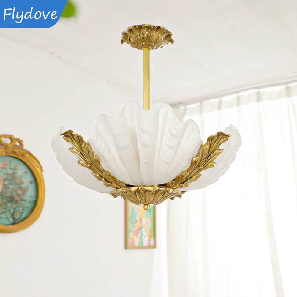 French medieval all copper glass chandelier, vintage light luxury, master bedroom, dressing room, dining room lighting fixtures
