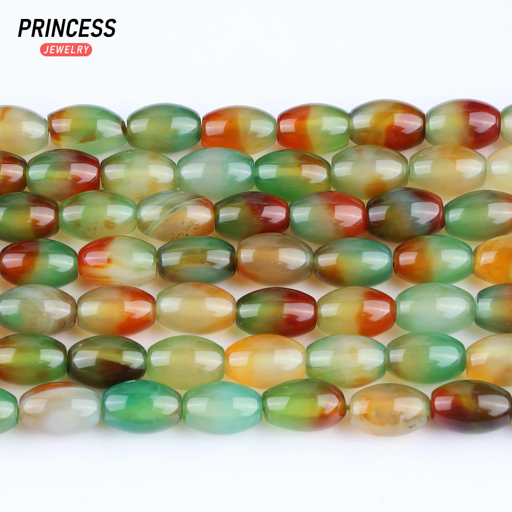 

A+ Natural Peacock Agate Onyx 8*12mm Rice Beads for Jewelry Making Bracelets Necklace Chalcedony DIY Accessories Wholesale