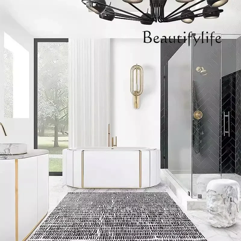 

Q Light luxury freestanding ceramic bathtub luxury villa bathroom household bath basin high-end bath tank