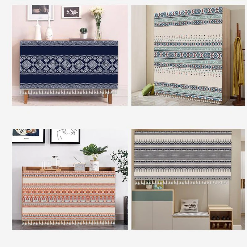 Self-adhesive Half Curtain Door Partition Short Curtains Cotton Linen Dust Cover Kitchen Shoes Rack Cabinet Cupboard Cover