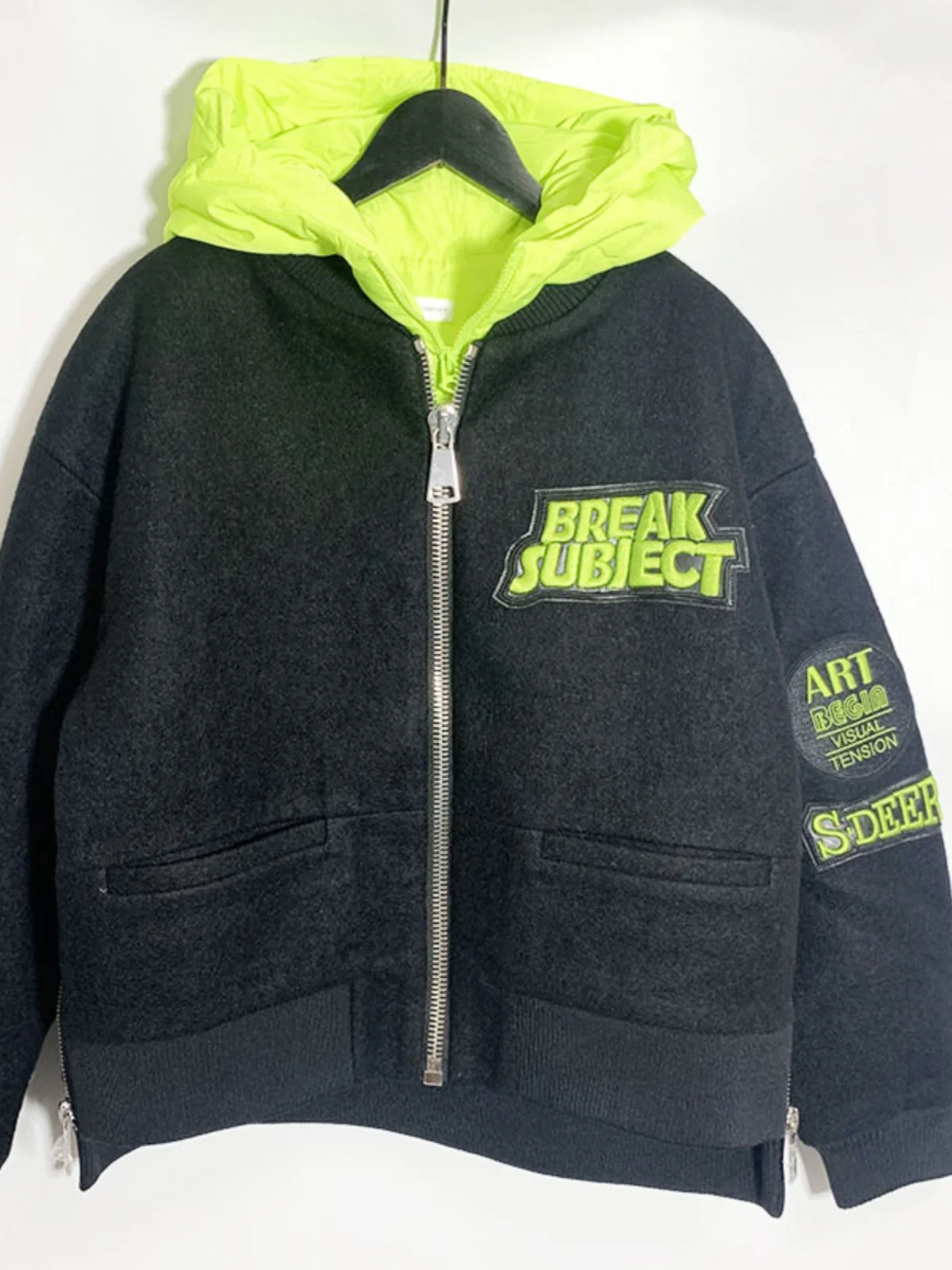 

Sli Ladies' Wide Fit Woolen Jaet Vest Two-Piece Set with Coarse Zipper Trendy Commute Sle Long Sve Stand Collar