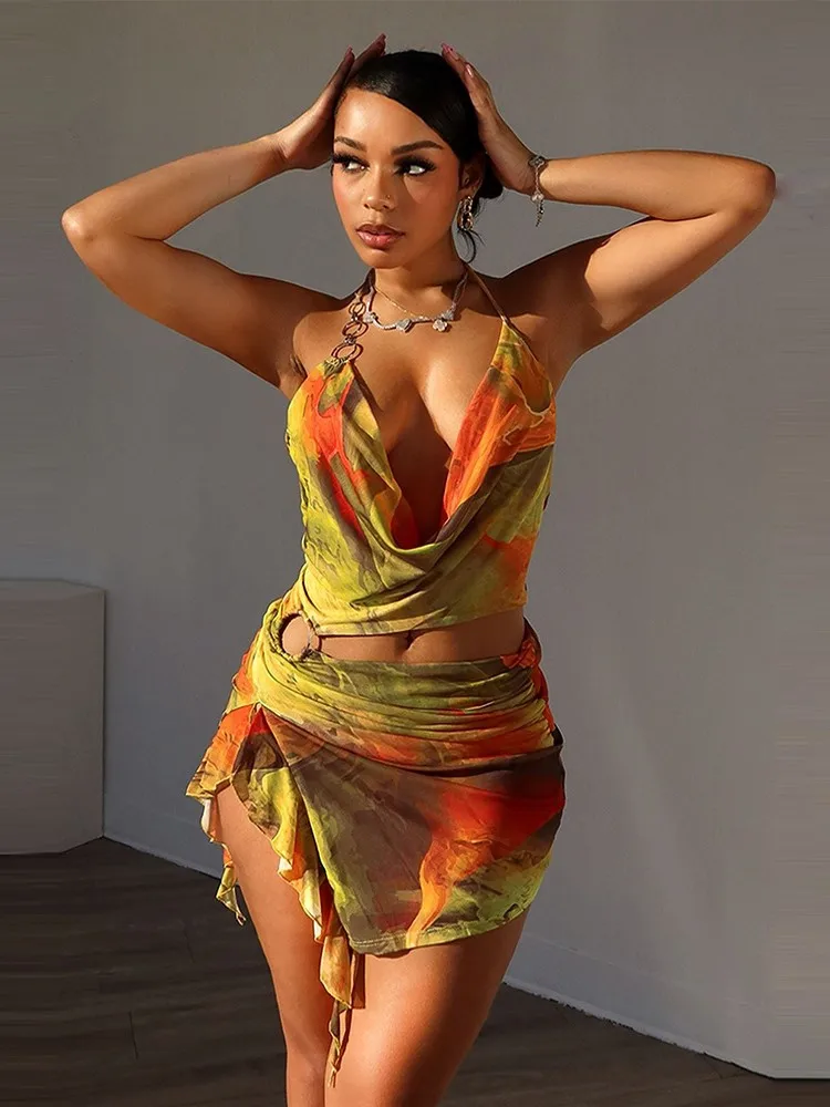 

Dresses 2025 Woman Irregular Mesh Navel Exposure Trendy Slim Color Colorful Drag The Lead Hollow Out Sexy Temperament Elegant