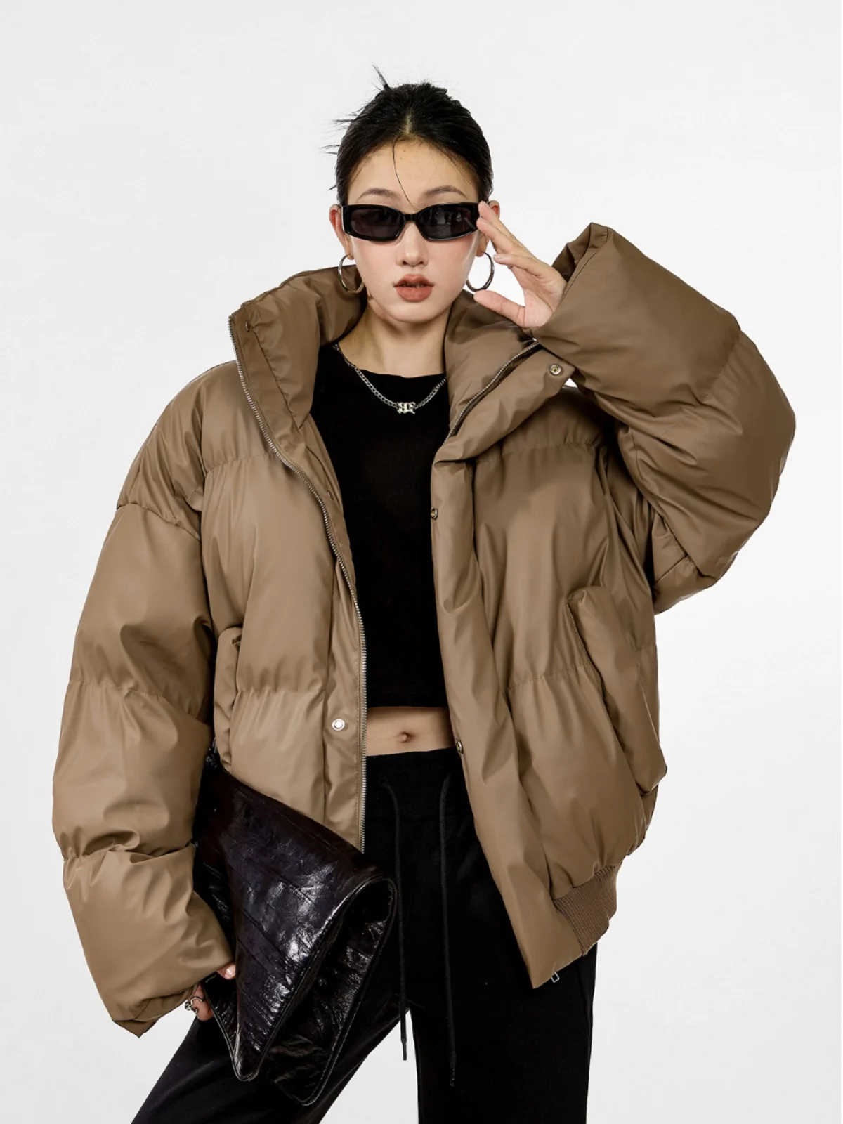 

American Retro Cleanfit ort Cotton Jaet Women's Winter Thiened Cotton Coat Street Sle Loose Fit Long Sve Stand Collar
