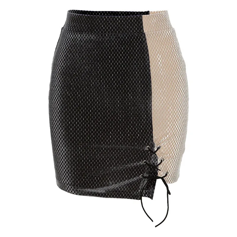 2023 Autumn and Winter New Female Decoration Height Waist Bag Hip Fashion Two-color Stitching Skirt Women Korean Style Skirts