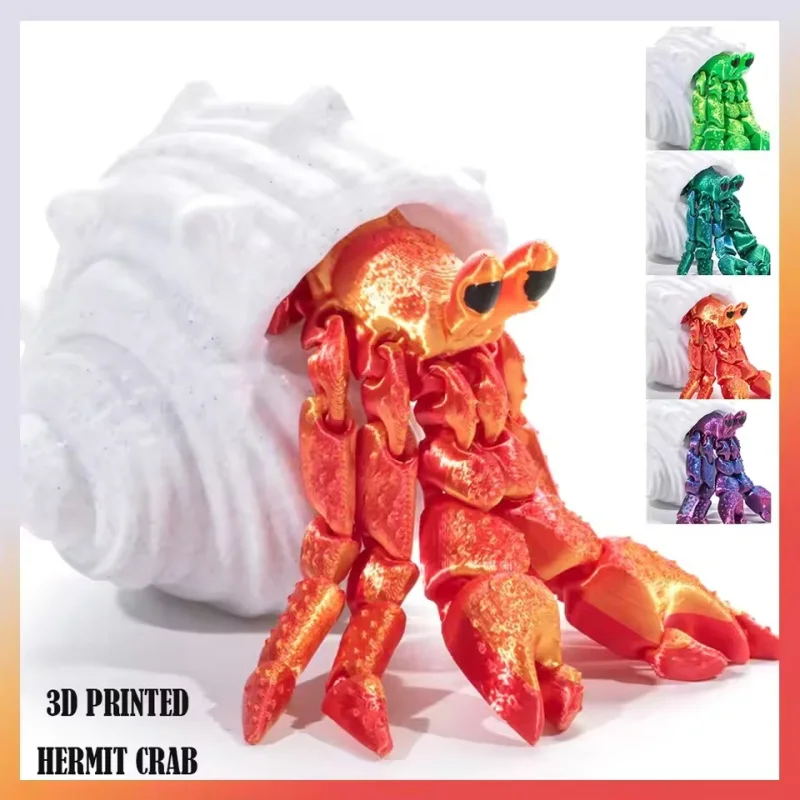

3D Printed Articulated Hermit Crab Model Movable Joints Desktop Creative Ornament Home Decor fun Decoration Crafts Artwork