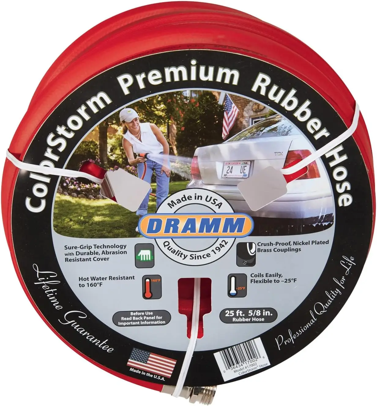 

Premium Rubber Garden Hose, 50 ft Heavy Duty, Kink Resistant, Crush-Proof Couplings, Made in USA - Red