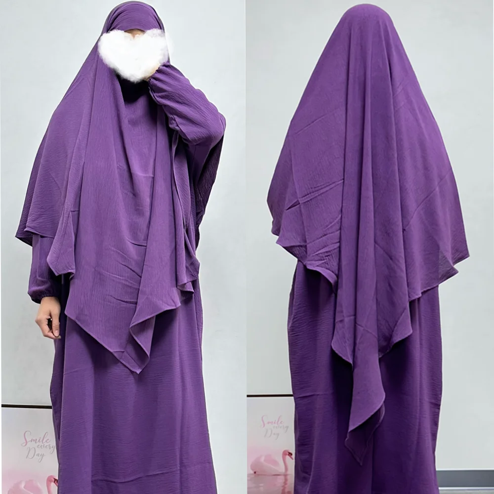 Two-Piece Muslim Women's Set Khimar and Abaya Ramadan Long Hijab Dress Prayer Clothes Jilbabs Turkey Islam Dubai Outfit