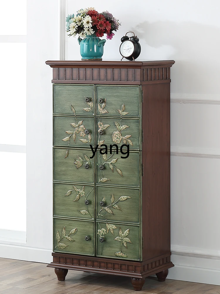 Yjq Shoe Cabinet Small Lobby Entrance Cabinet Hallway Corridor Decorative Mediterranean Retro Painted Dining Edge