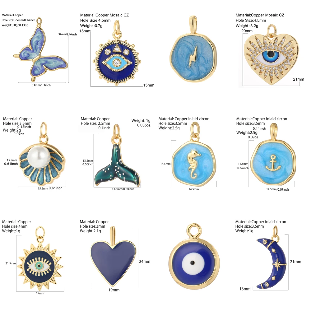 Blue Eyes Hearts Charms for Jewelry Making Cross Star Sun Charm  Dijes Diy Earring Necklace Bracelet Keychain Pendant Jewelry