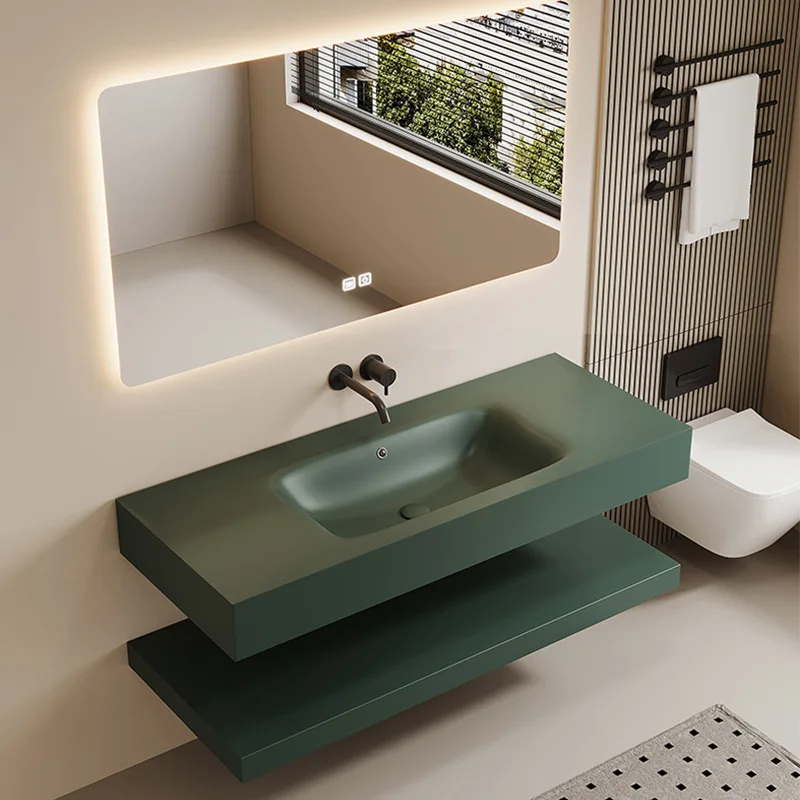 Rock slab hot bending integrated seamless basin double-layer bathroom cabinet combined bathroom hand wash face wash commercial