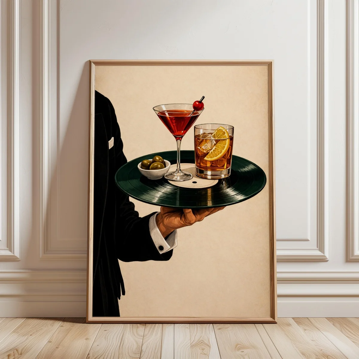 Vintage Vinyl Cocktail-Tablett Leinwanddruck Poster Retro Mid-Century Minimalismus Kunstdrucke Küche Bar Wandkunst Heim-Dekoration Poster