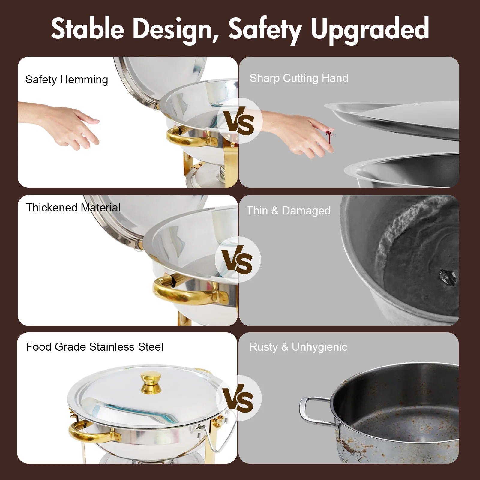 Chafing Dish Buffet Set Stainless Steel Round Half-Gold Plated Buffet Warmer Set 316 for Home Parties Christmas Buffet Birthday