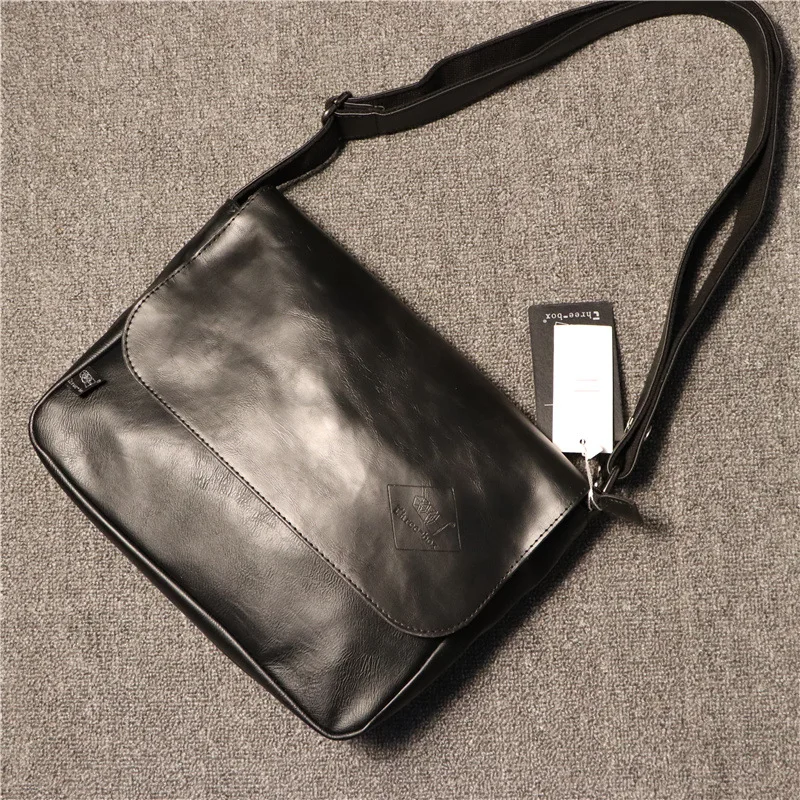 Flip cover men's single-shoulder bag, retro large-capacity flat storage crossbody bag, casual student schoolbag, messenger bag