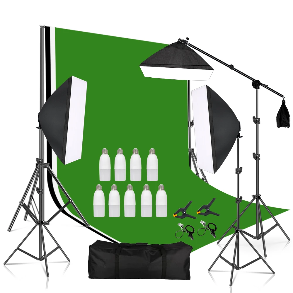 

SH Photo Studio Lighting Kit Background Support System With Backdrop Cloth With Clips Photography LED Light Softbox Tripod Stand