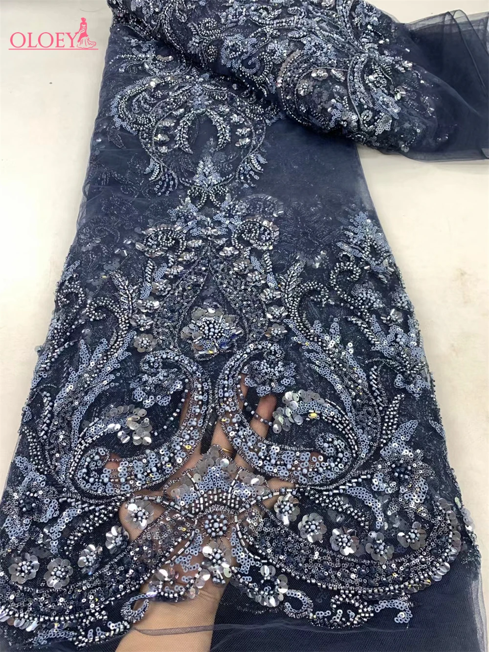 High-End Luxury French Embroidery Heavy Groom Lace Fabric Fashion African Nigerian With Sequin  Fabric For  Luxury Evening Dress