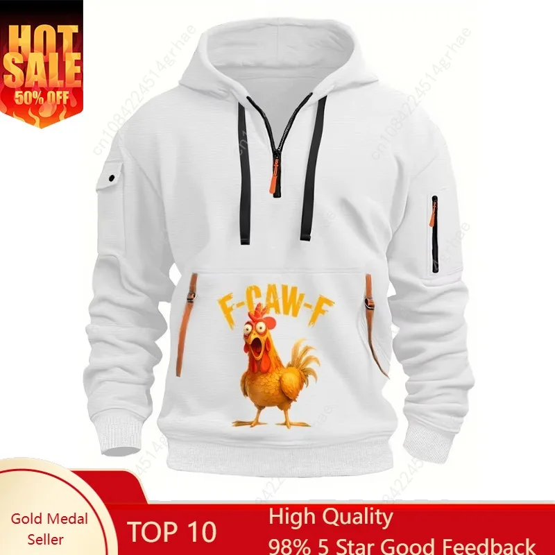 

F Caw F Chicken FCAWF Men's Fashion Casual Multi-pocket Sports Long-sleeve Sweatshirt Half Zip Hooded Fitness Pullover