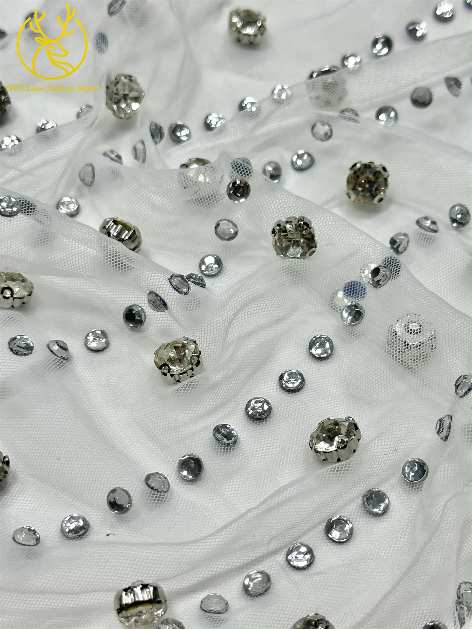Grüner Neuer Stil Österreichischer Diamant-Tüll-Netzstoff 5 Yards Afrikanischer Spitzenstoff Bunter Strass-Netzstoff für Hochzeitskleider – Detail 10