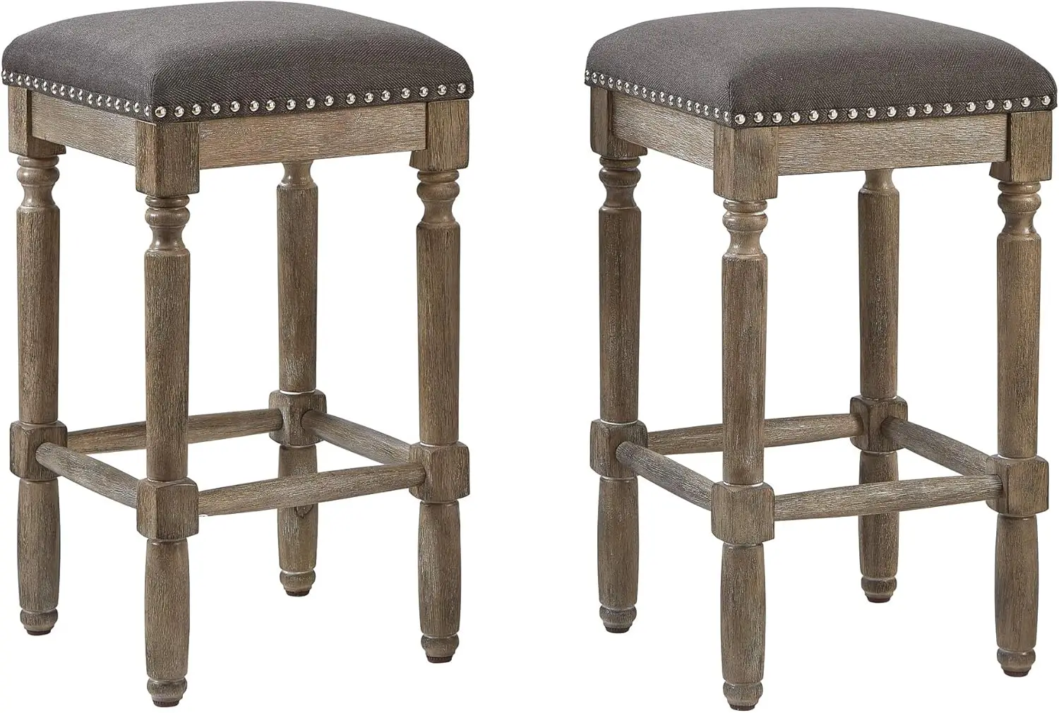 26 Inch Seat Height Counter Stool Upholstered Kitchen Bar Stools Weathered Oak Finish,Grey Fabric 2-Pack