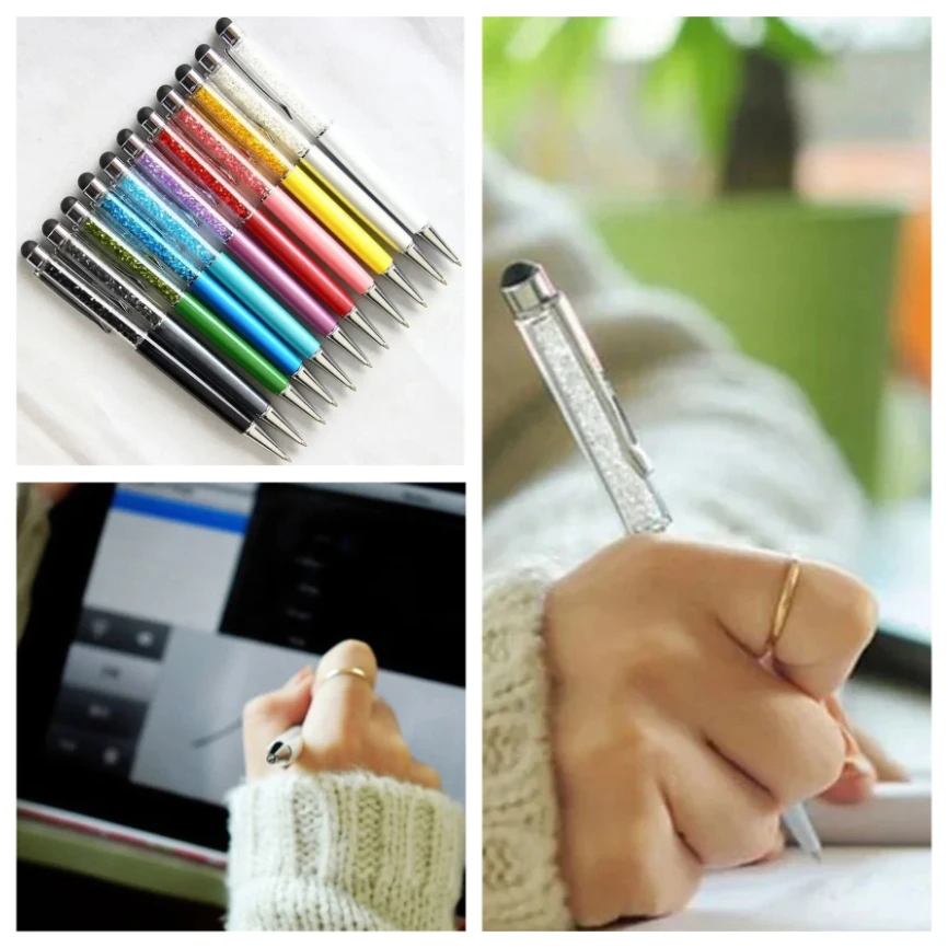 

500pcs 2 in 1 Crystal Diamond Capacitive Touch Screen Stylus & Ball Point Pen Universal for Tablet PC Smart Phone School Office