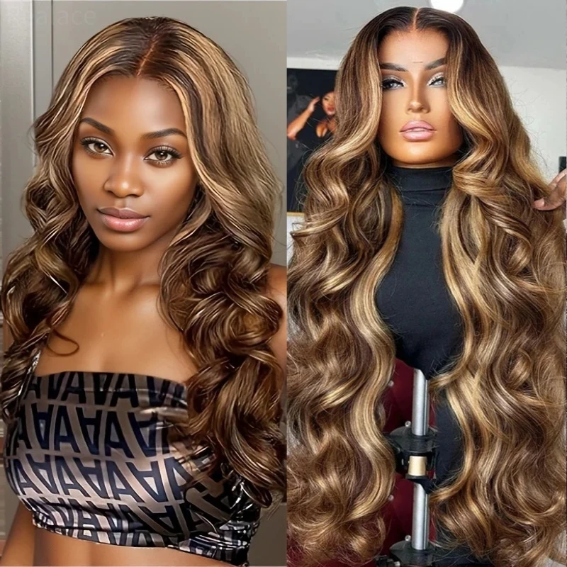 13x6 30 Inch Body Wave HD Lace Front Human Hair Wigs Transparent Front Highlight Colored Cheap Brazilian Wig Choice For Women