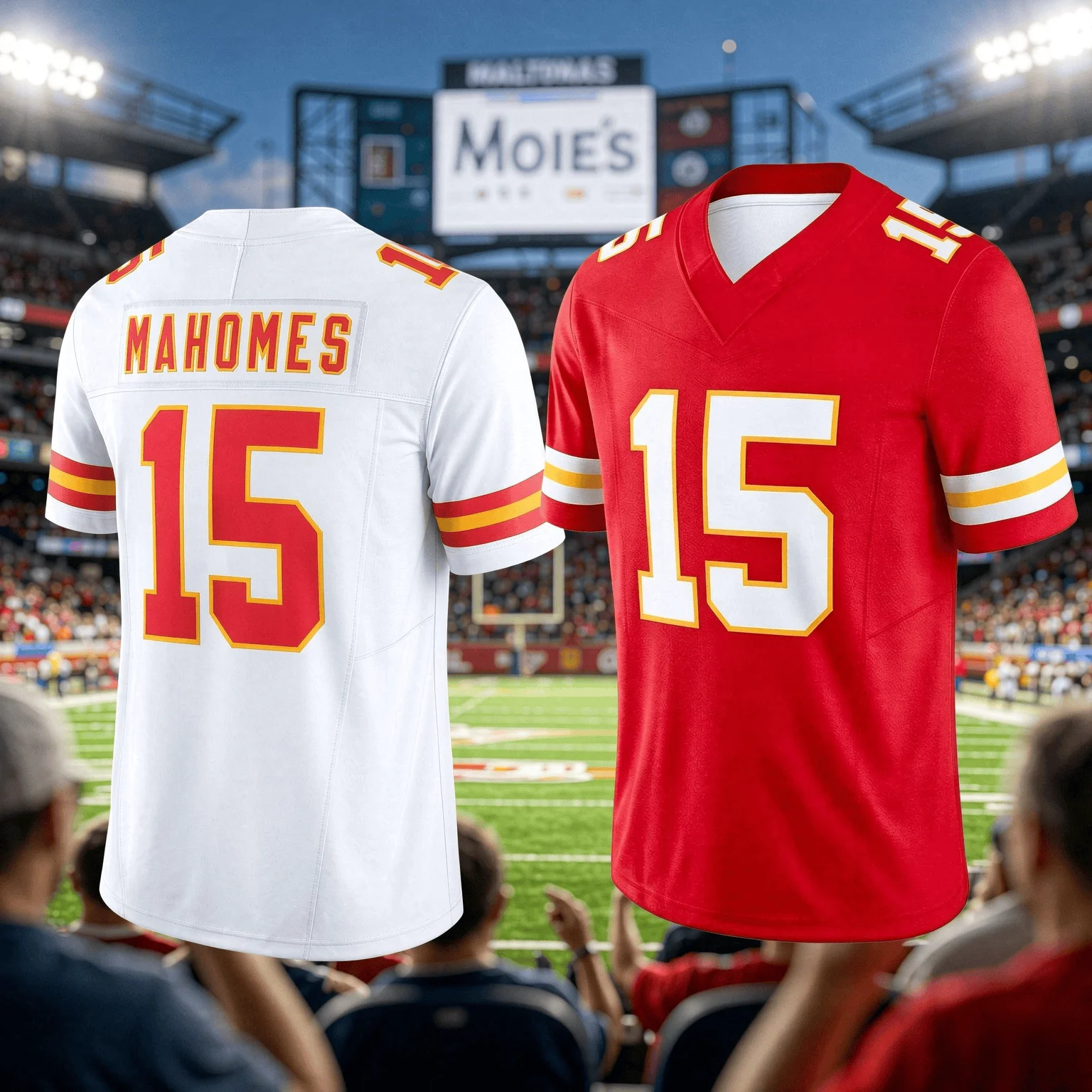 Men 15 Mahomes Red Home Football Jersey Red Gold Striped Cuff V Neck Short Sleeve Breathable Fan Sports Uniform Family Matching