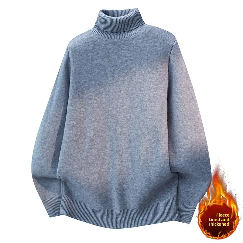 

Мужской свитер с высоким воротником, на флисовой подкладке, утепленный, свободного кроя, повседневный, вязаный, теплый, зимний, модный, из полиэфирного волокна, с длинными рукавами