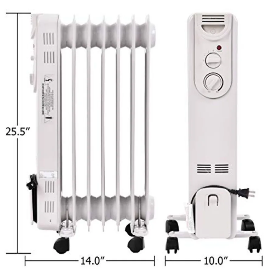 سخان مشعاع كهربائي مملوء بالزيت بقدرة 1500 وات مع ترموستات لتدفئة مساحة مشعة محمولة فعالة في المكاتب والمنازل #6