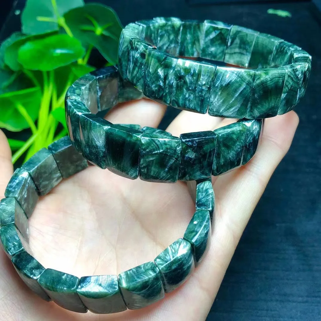 Unit One Bracelet 14 to 16mm Natural Green Seraphinite Gemstone Crystal Bangle Bracelet For Gift