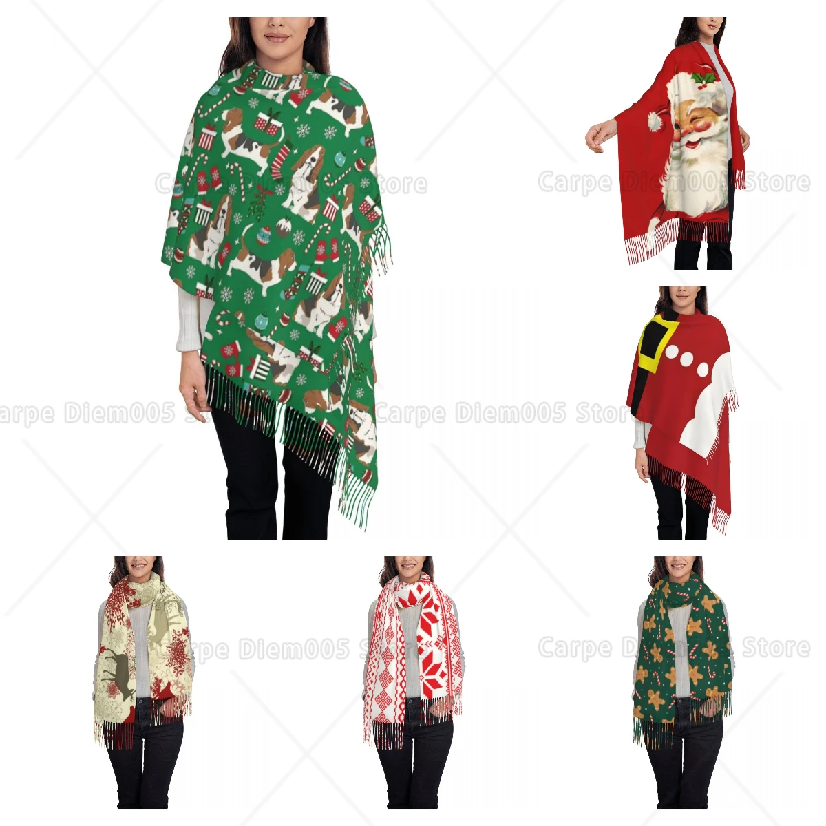 

Christmas Dog Tree Santa Claus Tassel Shawls for Women Christian Scarf for Mother Gifts Shawl Autumn Winter Soft Keep Warm
