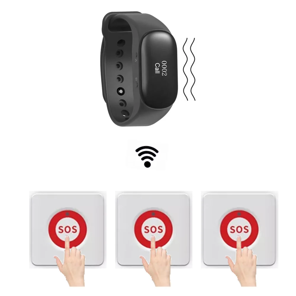 Wireless Guest Calling System Restaurant Pager Waiter Call Button Waterproof Wristband Watch Vibrating Wrist Watch