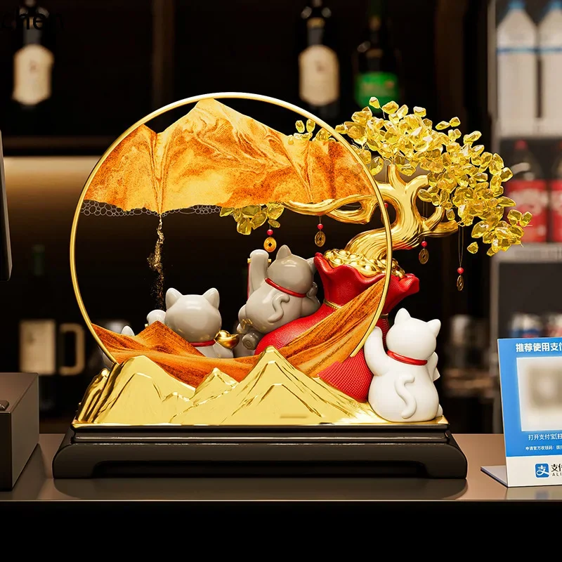 

YFY money tree bring in wealth and treasure cat ornaments opening gift living room shop front desk decoration gift