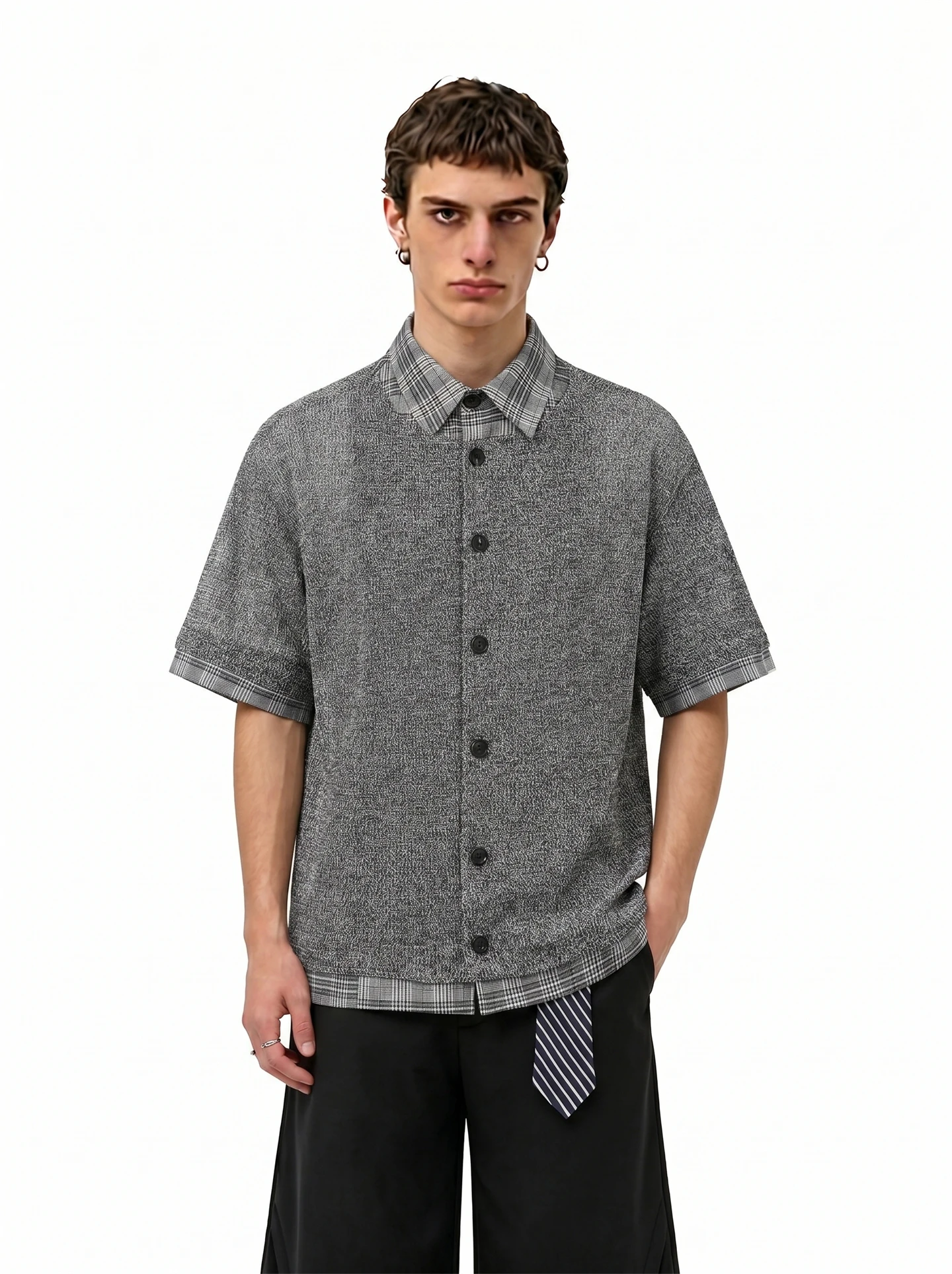 

BETEBULE American Retro Plaid Button-Up Short Sleeve Loose Men's Shirt Summer High Sensation Cool Casual Upper Apparel