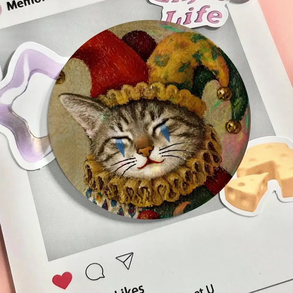 Clown Cat Round Badge Creative Brooch Clothing Backpack Accessories Lapel Pin