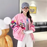 Cross-border Cartoon Embroidery Baseball Jacket For Men Women Casual Loose Fit Hip Hop Top Spring Autumn Letter Couple Jacket
