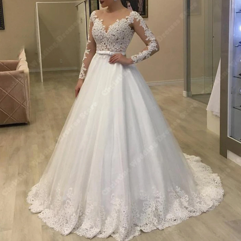 

Luxurious A-Line Women Wedding Dresses Lace Printing Classical Appliques Backless Bridal Gowns Sweetheart Party Vestido De Novia