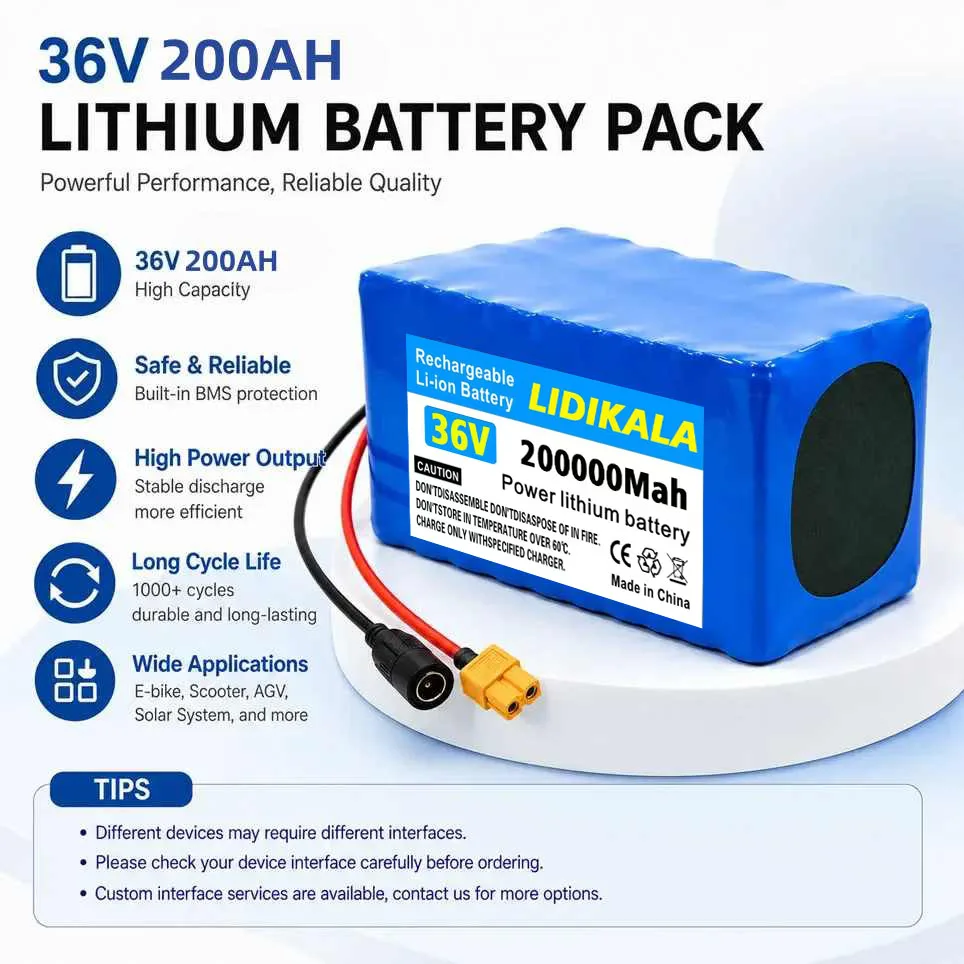 Nueva batería de iones de litio de 36V 200Ah 1000W 10S4P DC/T, paquete de baterías de 200Ah para bicicleta eléctrica de 42v, scooter eléctrico con BMS