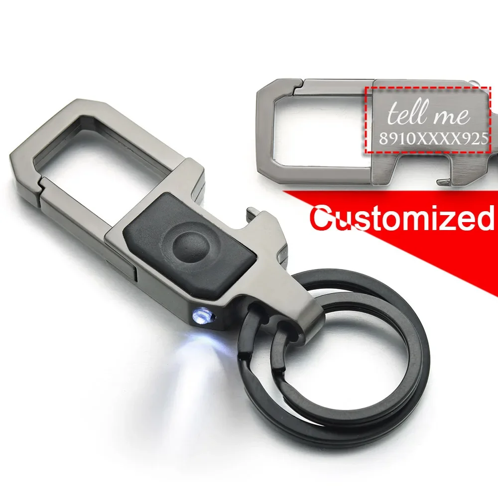 

Unique Custom Lettering Keychain LED Lights Atmospheric Beer Opener Engrave Name Customized Logo Key Chain Ring Men Car DK378