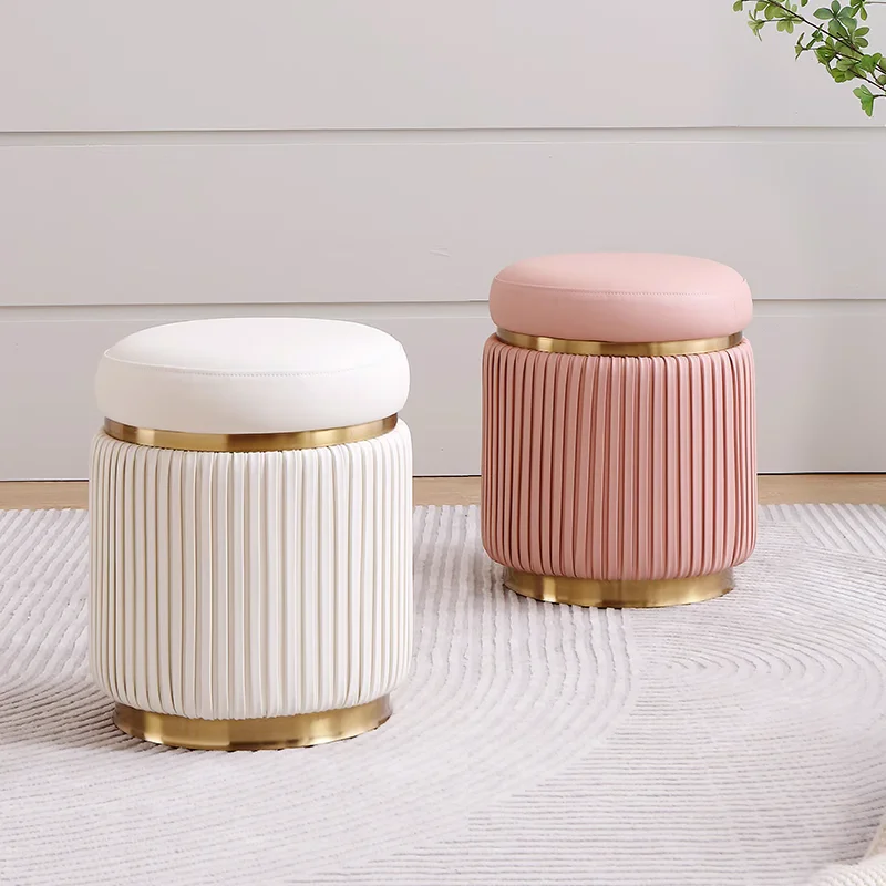 

Small Stools Leather Stools Light Luxury Round Stools Makeup Stools Living Room Coffee Table Stools High-end Sofas Soft Cushions