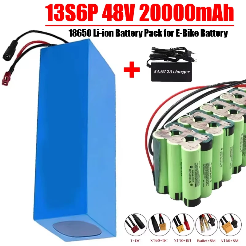 

Литий-ионный аккумулятор 48 В 13S6P 18650, 20 Ач, встроенный аккумулятор BMS 50 А для двигателя 2000 Вт, электрического велосипеда, скутера, велосипеда, зарядное устройство 54,6 В, 2 А